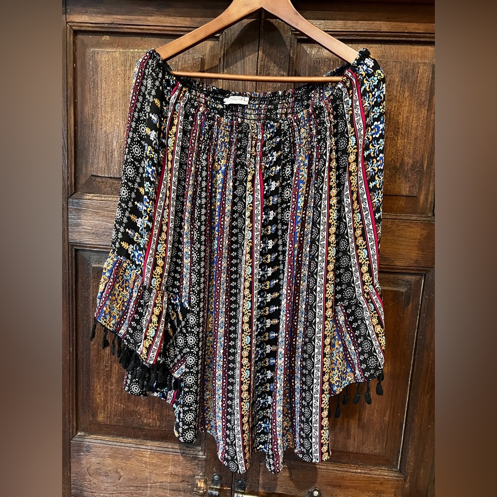 Westport Bohemian Multicolor Off-Shoulder Top long sleeve/ Size 3X - Picture 2 of 13